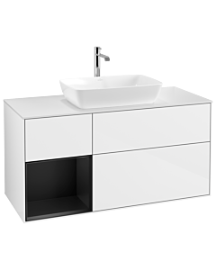 Villeroy und Boch Finion Waschtischunterschrank G821PDGF 120cm, Abdeckplatte white matt, Emotion, Regale Black matt lacquer, Glossy white lacquer