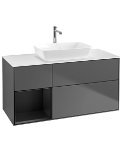 Villeroy und Boch Finion Villeroy und Boch Finion G821PDGK 120cm, cover plate white matt, Emotion, shelves black matt lacquer, anthracite matt