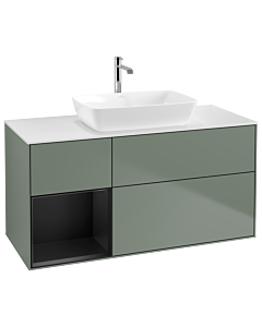 Villeroy und Boch Finion Waschtischunterschrank G821PDGM 120cm, Abdeckplatte white matt, Emotion, Regale Black matt lacquer, Olive Matt Lacquer