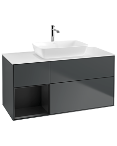 Villeroy und Boch Finion Villeroy und Boch G821PDHG 120cm, plaque de finition blanc mat, Emotion, étagères laqué noir mat, Midnight Blue Matt Lacquer