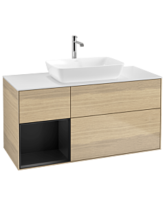 Villeroy und Boch Finion Waschtischunterschrank G821PDPC 120cm, Abdeckplatte white matt, Emotion, Regale Black matt lacquer, Oak Veneer