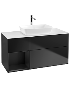 Villeroy und Boch Finion Villeroy und Boch G821PDPD 120cm, plaque de recouvrement blanc mat, Emotion, étagères laqué noir mat, laqué noir mat