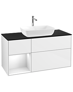 Villeroy und Boch Finion Villeroy und Boch Finion G822GFGF 120cm, cover plate black matt, Emotion, shelves Glossy white lacquer, Glossy white lacquer
