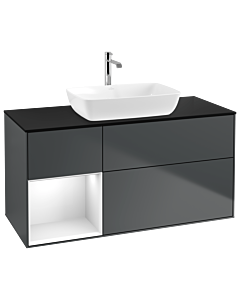 Villeroy und Boch Finion Waschtischunterschrank G822GFHG 120cm, Abdeckplatte black matt, Emotion, Regale Glossy white lacquer, Midnight Blue Matt Lacquer