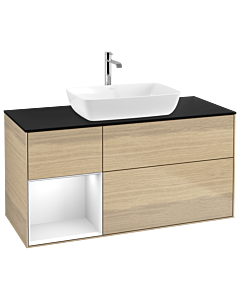 Villeroy und Boch Finion Villeroy und Boch G822GFPC 120cm, plaque de finition noir mat, Emotion, étagères Laque blanc brillant, Oak Veneer