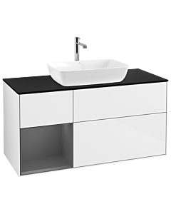 Villeroy und Boch Finion Waschtischunterschrank G822GKGF 120cm, Abdeckplatte black matt, Emotion, Regale Anthracite matt lacquer, Glossy white lacquer