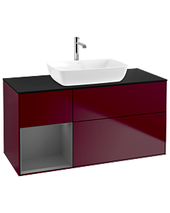 Villeroy und Boch Finion Waschtischunterschrank G822GKHB 120cm, Abdeckplatte black matt, Emotion, Regale Anthracite matt lacquer, Peony Matt