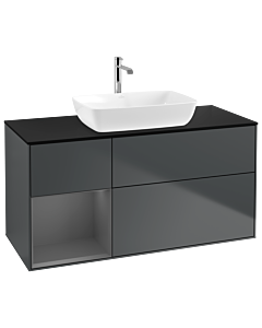 Villeroy und Boch Finion Waschtischunterschrank G822GKHG 120cm, Abdeckplatte black matt, Emotion, Regale Anthracite matt lacquer, Midnight Blue Matt Lacquer