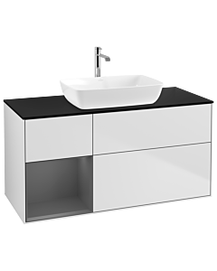 Villeroy und Boch Finion Waschtischunterschrank G822GKMT 120cm, Abdeckplatte black matt, Emotion, Regale Anthracite matt lacquer, White matt lacquer