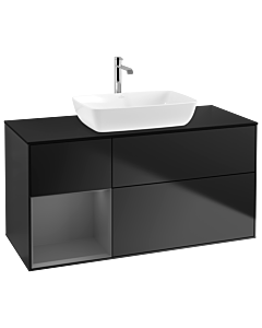 Villeroy und Boch Finion Waschtischunterschrank G822GKPD 120cm, Abdeckplatte black matt, Emotion, Regale Anthracite matt lacquer, Black matt lacquer
