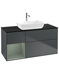 Villeroy und Boch Finion Waschtischunterschrank G822GMHG 120cm, Abdeckplatte black matt, Emotion, Regale Olive matt lacquer, Midnight Blue Matt Lacquer