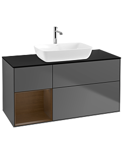 Villeroy und Boch Finion Waschtischunterschrank G822GNGK 120cm, Abdeckplatte black matt, Emotion, Regale Walnut Veneer, Anthracite matt