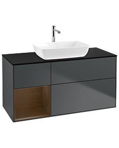 Villeroy und Boch Finion Waschtischunterschrank G822GNHG 120cm, Abdeckplatte black matt, Emotion, Regale Walnut Veneer, Midnight Blue Matt Lacquer