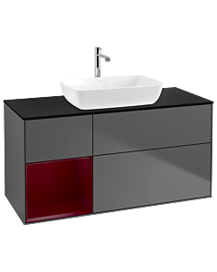 Villeroy und Boch Finion Villeroy und Boch G822HBGK 120cm, plaque de finition noir mat, Emotion, étagères Peony laqué mat, anthracite mat