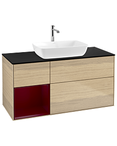 Villeroy und Boch Finion Waschtischunterschrank G822HBPC 120cm, Abdeckplatte black matt, Emotion, Regale Peony matt lacquer, Oak Veneer