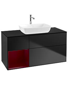 Villeroy und Boch Finion Waschtischunterschrank G822HBPD 120cm, Abdeckplatte black matt, Emotion, Regale Peony matt lacquer, Black matt lacquer