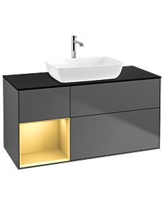 Villeroy und Boch Finion Villeroy und Boch G822HFGK 120cm, plaque de finition noir mat, Emotion, étagères laqué or mat, anthracite mat