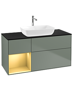 Villeroy und Boch Finion Waschtischunterschrank G822HFGM 120cm, Abdeckplatte black matt, Emotion, Regale Gold matt lacquer, Olive Matt Lacquer