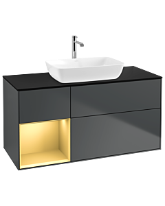 Villeroy und Boch Finion Waschtischunterschrank G822HFHG 120cm, Abdeckplatte black matt, Emotion, Regale Gold matt lacquer, Midnight Blue Matt Lacquer