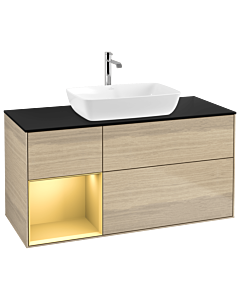 Villeroy und Boch Finion Waschtischunterschrank G822HFPC 120cm, Abdeckplatte black matt, Emotion, Regale Gold matt lacquer, Oak Veneer
