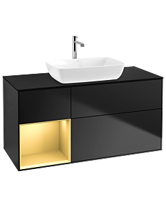 Villeroy und Boch Finion Waschtischunterschrank G822HFPD 120cm, Abdeckplatte black matt, Emotion, Regale Gold matt lacquer, Black matt lacquer