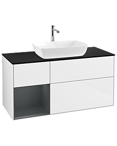 Villeroy und Boch Finion Waschtischunterschrank G822HGGF 120cm, Abdeckplatte black matt, Emotion, Regale Midnight matt lacquer, Glossy white lacquer