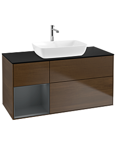 Villeroy und Boch Finion Villeroy und Boch G822HGGN 120cm, plaque de recouvrement noir mat, Emotion, étagères Laque mat minuit, placage noyer