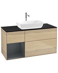 Villeroy und Boch Finion Waschtischunterschrank G822HGPC 120cm, Abdeckplatte black matt, Emotion, Regale Midnight matt lacquer, Oak Veneer