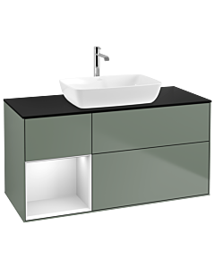 Villeroy und Boch Finion Villeroy und Boch G822MTGM 120cm, plaque de finition noir mat, Emotion, étagères laqué blanc mat, Olive Matt Lacquer