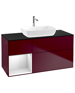 Villeroy und Boch Finion Waschtischunterschrank G822MTHB 120cm, Abdeckplatte black matt, Emotion, Regale White matt lacquer, Peony Matt