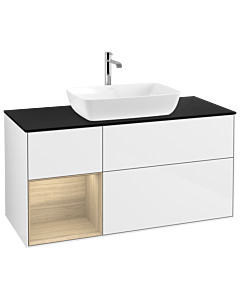 Villeroy und Boch Finion Villeroy und Boch Finion G822PCGF 120cm, cover plate black matt, Emotion, shelves Oak Veneer , glossy white lacquer