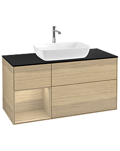 Villeroy und Boch Finion Waschtischunterschrank G822PCPC 120cm, Abdeckplatte black matt, Emotion, Regale Oak Veneer, Oak Veneer