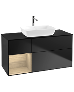 Villeroy und Boch Finion Waschtischunterschrank G822PCPD 120cm, Abdeckplatte black matt, Emotion, Regale Oak Veneer, Black matt lacquer