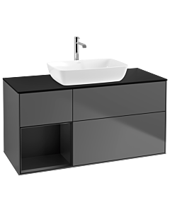 Villeroy und Boch Finion Waschtischunterschrank G822PDGK 120cm, Abdeckplatte black matt, Emotion, Regale Black matt lacquer, Anthracite matt