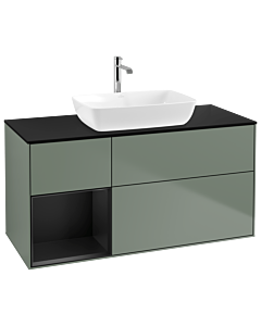Villeroy und Boch Finion Waschtischunterschrank G822PDGM 120cm, Abdeckplatte black matt, Emotion, Regale Black matt lacquer, Olive Matt Lacquer
