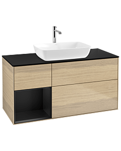 Villeroy und Boch Finion Waschtischunterschrank G822PDPC 120cm, Abdeckplatte black matt, Emotion, Regale Black matt lacquer, Oak Veneer