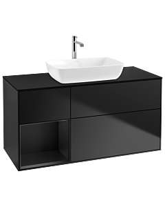 Villeroy und Boch Finion Waschtischunterschrank G822PDPD 120cm, Abdeckplatte black matt, Emotion, Regale Black matt lacquer, Black matt lacquer
