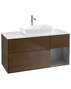 Villeroy und Boch Finion Villeroy und Boch G831GKGN 120cm, plaque de finition blanc mat, Emotion, étagères laqué mat anthracite, placage noyer