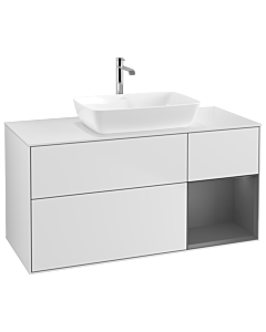 Villeroy und Boch Finion Waschtischunterschrank G831GKMT 120cm, Abdeckplatte white matt, Emotion, Regale Anthracite matt lacquer, White matt lacquer