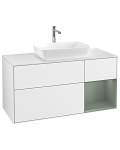 Villeroy und Boch Finion Villeroy und Boch Finion G831GMGF 120cm, cover plate white matt, Emotion, shelves olive matt lacquer, glossy white lacquer