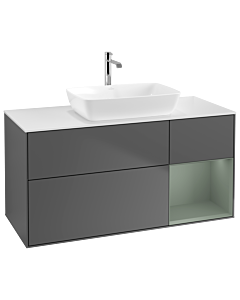 Villeroy und Boch Finion Villeroy und Boch G831GMGK 120cm, plaque de recouvrement blanc mat, Emotion, étagères laqué olive mat, anthracite mat