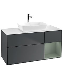 Villeroy und Boch Finion Waschtischunterschrank G831GMHG 120cm, Abdeckplatte white matt, Emotion, Regale Olive matt lacquer, Midnight Blue Matt Lacquer