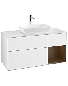 Villeroy und Boch Finion Villeroy und Boch G831GNGF 120cm, plaque de finition blanc mat, emotion, étagères Walnut Veneer , laqué blanc brillant