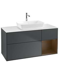 Villeroy und Boch Finion Waschtischunterschrank G831GNHG 120cm, Abdeckplatte white matt, Emotion, Regale Walnut Veneer, Midnight Blue Matt Lacquer