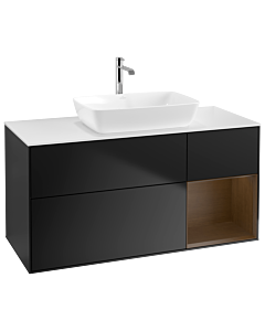 Villeroy und Boch Finion Waschtischunterschrank G831GNPD 120cm, Abdeckplatte white matt, Emotion, Regale Walnut Veneer, Black matt lacquer