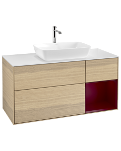 Villeroy und Boch Finion Villeroy und Boch G831HBPC 120cm, plaque de finition blanc mat, Emotion, étagères Peony laqué mat, Oak Veneer