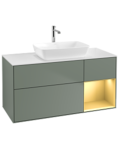 Villeroy und Boch Finion Villeroy und Boch G831HFGM 120cm, plaque de finition blanc mat, Emotion, étagères laqué or mat, Olive Matt Lacquer