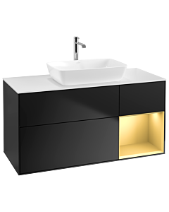 Villeroy und Boch Finion Waschtischunterschrank G831HFPD 120cm, Abdeckplatte white matt, Emotion, Regale Gold matt lacquer, Black matt lacquer