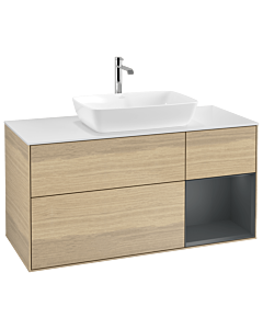 Villeroy und Boch Finion Waschtischunterschrank G831HGPC 120cm, Abdeckplatte white matt, Emotion, Regale Midnight matt lacquer, Oak Veneer