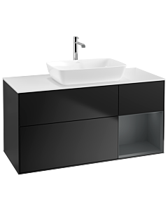 Villeroy und Boch Finion Villeroy und Boch G831HGPD 120cm, plaque de recouvrement blanc mat, Emotion, étagères laqué mat minuit, laqué noir mat